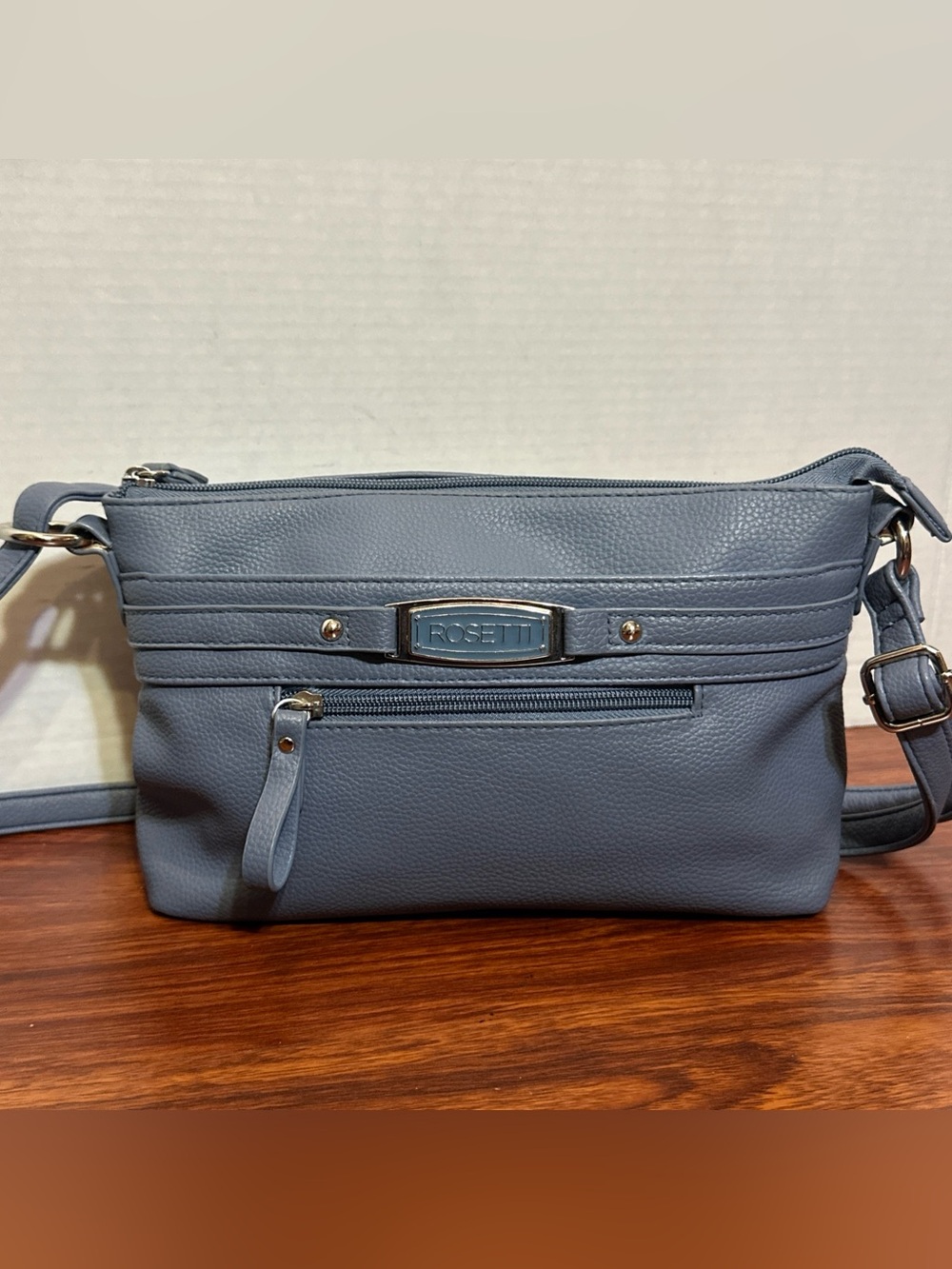 Rosetti Blue Crossbody Shoulder Bag Front Pocket Adjustable Strap dusty blue